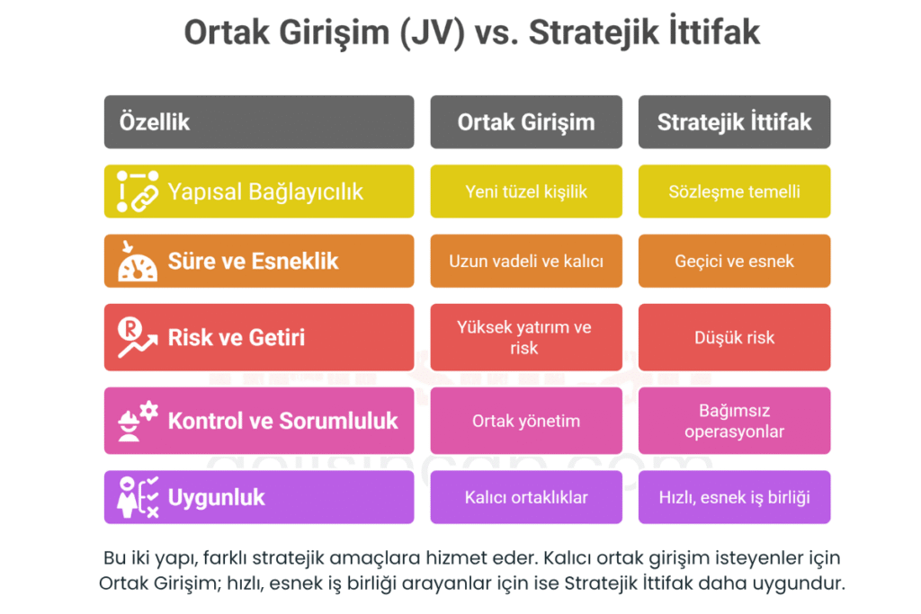 stratejik ortaklık yapıları olan Joint Venture ile Strategic Alliance arasındaki farklar
